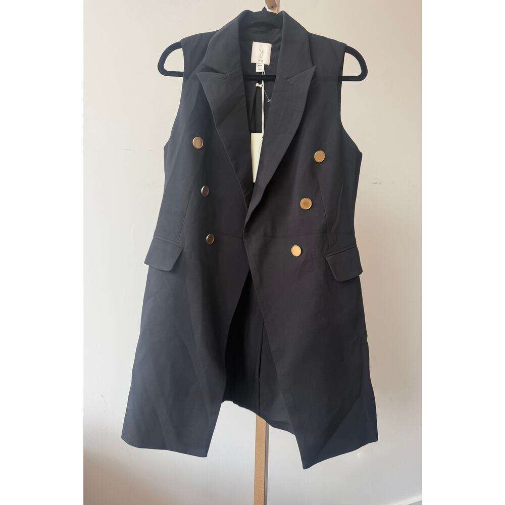 Joie Women's Sleeveless Black Longline Blazer Vest Gold Hardware Size Medium NWT - Picture 2 of 10